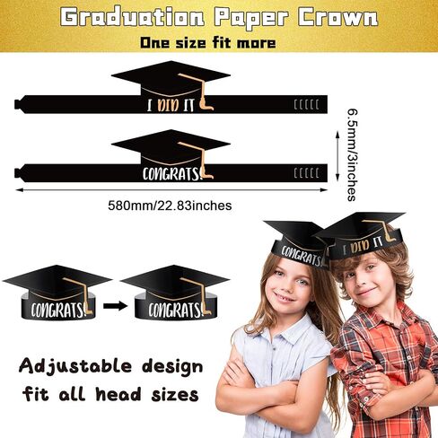Tenare 36 Pieces Paper Graduation Crown for Kids Adjustable Paper Graduation Cap (Yellow) in Saudi Arabia