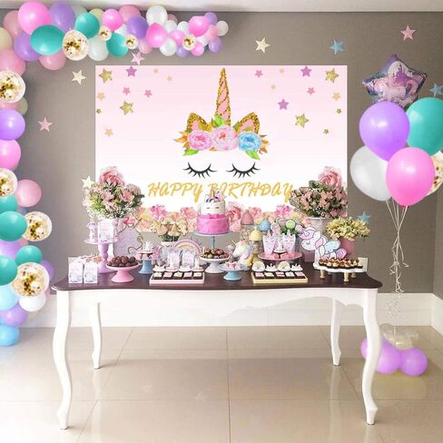 لوازم حفلات عيد ميلاد يونيكورن للبنات، خلفية حفلات يونيكورن قوس قزح ومجموعة بالونات لخلفية الصور، هدية خلفية للصور in Kuwait