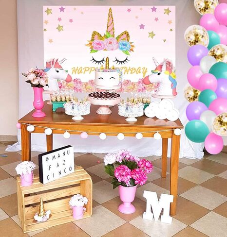 لوازم حفلات عيد ميلاد يونيكورن للبنات، خلفية حفلات يونيكورن قوس قزح ومجموعة بالونات لخلفية الصور، هدية خلفية للصور in Kuwait