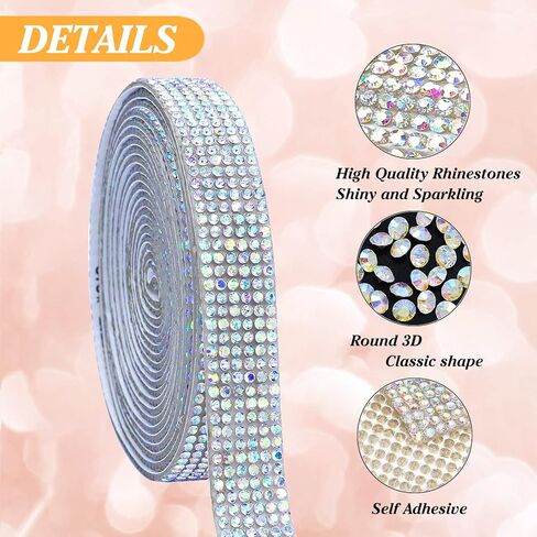 Self Adhesive Gold Crystal Rhinestone Strips Diamond Ribbon Bling Gemstone Sticker Rhinestone Roll for Craft with 2 mm Rhinestone for DIY Arts Crafts,Wedding Party,Car Phone Decoration (Gold) in Kuwait