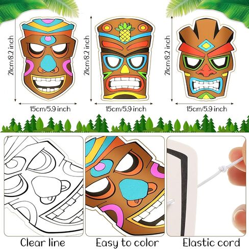 12 pieces Tiki Totem Masks Aloha Party Mask for Boys Girls DIY Blank Totem Paper Masks Tropical Paper Masks blank Drawing Mask Card for Luau Party Hawaii Beach Carnival Masquerade Costume Totem Jungle in Saudi Arabia