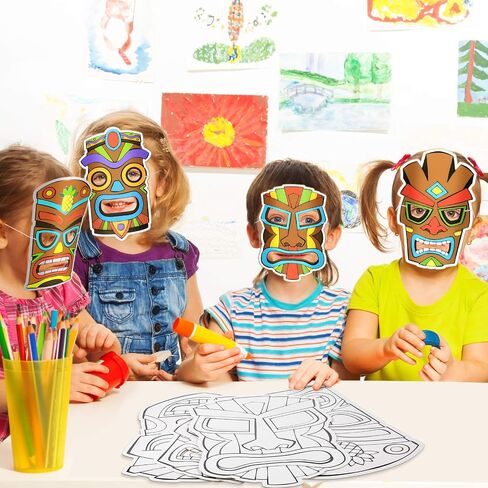 12 pieces Tiki Totem Masks Aloha Party Mask for Boys Girls DIY Blank Totem Paper Masks Tropical Paper Masks blank Drawing Mask Card for Luau Party Hawaii Beach Carnival Masquerade Costume Totem Jungle in Saudi Arabia
