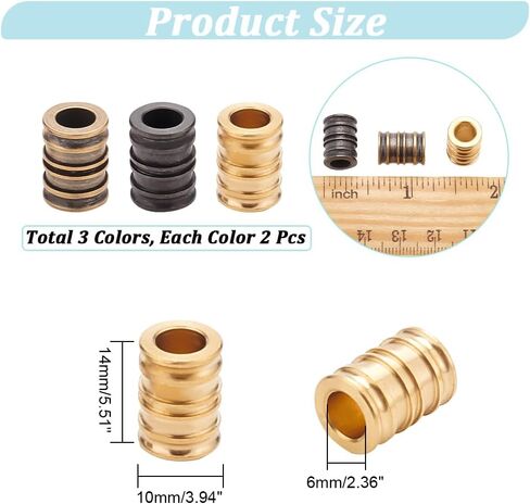 NBEADS 6 Pcs Lanyard Beads Paracord Bracelet Beads, Groove Column European Brass Beads Metal Loose Spacer Beads for Jewelry EDC String Pendant Parachute String Tool in Saudi Arabia
