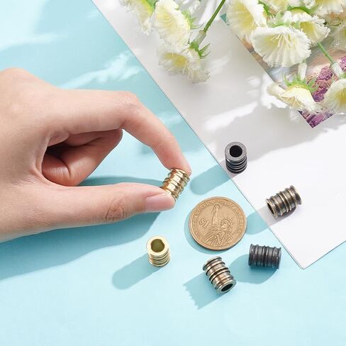 NBEADS 6 Pcs Lanyard Beads Paracord Bracelet Beads, Groove Column European Brass Beads Metal Loose Spacer Beads for Jewelry EDC String Pendant Parachute String Tool in Saudi Arabia
