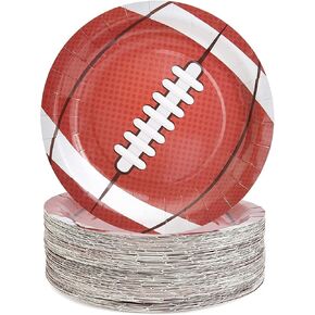 BLUE PANDA 80-Pack Football Paper Plates - Football Themed Birthday Party, Tailgate Party Supplies (9 In)