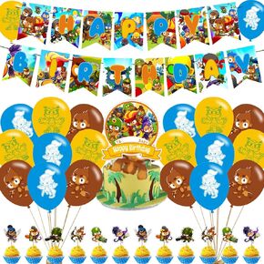 زينة حفلات تي دي 6 من بلونز، لوازم حفلات اعياد الميلاد بلونز تي دي 6 تتضمن لافتة - زينة كيك - 12 قطعة علوية للكب كيك - 18 بالون in Kuwait