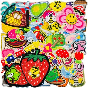 Jongdari 70pcs Random Assorted Styles Embroidered Iron On Patches for Clothing, Cute Patches for Jackets Clothes Backpacks, DIY Sew On Iron On Applique Patches for Kids