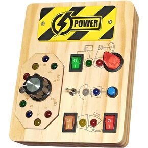 Toddler Busy Board Toys with LED Light, Wooden Kids Montessori Busy Board, Sensory Toys for Toddlers, Switch Toys Travel Toys for Toddler Activities for Boy and Girl Gifts