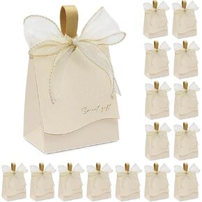 GLGHMH 20pcs Wedding Favor Boxes, Beige Large Wedding Candy Boxes Treat Gift Boxes with Ribbon, Birthday Party Favor Boxes for Bridal Shower Baby Shower Table Decorations (20 Pack, Beige-Large)