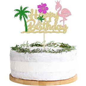 1Pcs Glitter Flamingo Happy Birthday Cake Topper Hawaiian Luau Tropical Pineapple Theme Kids Boys Girls Party Decoration Supplies