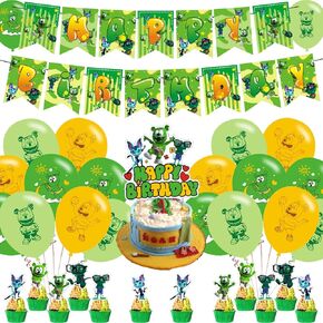 زينة حفلات الدب والاصدقاء من جامي بير اند فريندز، لوازم حفلات اعياد الميلاد لدب جامي اند فريندز تتضمن لافتة وزينة كيك و12 قطعة علوية للكب كيك - 18 بالون in Kuwait