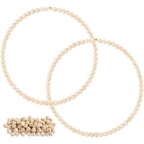 سينتيكر اكليل خرز خشبي، قطعتان من حلقات معدنية بتصميم زهور مقاس 12 انش مع 140 قطعة خرز خشبي لتزيين المنزل والباب الامامي والحرف اليدوية للتعليق على الحائط in Kuwait