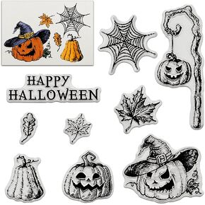Happy Halloween Clear Stamp, Pumpkin Lantern Spide Web Stamps Silicone Stamp Autumn Fall Leaf Clear Stamp for Holiday Card Making Decoration and DIY Scrapbooking Album DIY Crafts DIY Halloween Décor in Saudi Arabia