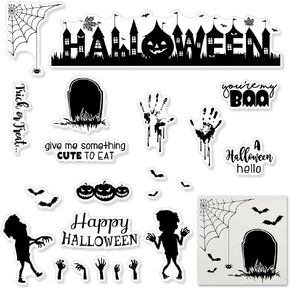Happy Halloween Clear Stamp, Pumpkin Lantern Spide Web Stamps Silicone Stamp Autumn Fall Leaf Clear Stamp for Holiday Card Making Decoration and DIY Scrapbooking Album DIY Crafts DIY Halloween Décor