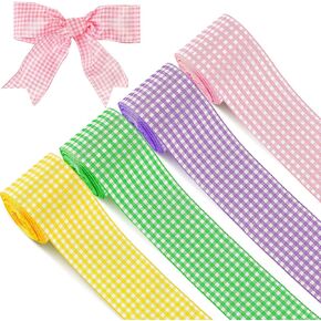 4 Rolls Easter Plaid Ribbons Easter Day Color Ribbons Spring Plaid Ribbons Wrapping DIY Ribbons for Easter Day Home Party Decor Bows Garlands Crafts Making Supplies, 4 Colors in Saudi Arabia