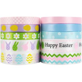 شريط هدايا من نسيج ساتان شريط عيد الفصح من Llxieym لتزيين عيد الفصح اصنعها بنفسك، 10 بكرات (لون 1) in Kuwait