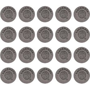uxcell 45Pcs Handmade Leather Label, Microfiber Leather Sewing Embossed Tag Embellishment Crochet Tags for Clothing Hat Scarves DIY (25mm Dia, Apricot)