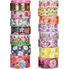 مجموعة شريط واشي الأزهار من إيبورن - 16 لفة بعرض 5/15/20/25 مم أشرطة لاصقة تزيينية على شكل زهرة من رقائق الذهب لتدوين الرصاصات، والحرف اليدوية اليدوية، ومستلزمات سجل القصاصات، وتغليف الهدايا in Kuwait