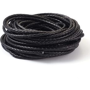 Pandahall 10.93 Yards Round Braided Genuine 4mm Boho Leather Cord Leather Strip Cord Braiding String for Bracelet Necklace Beading Jewelry DIY Crafts(Black)