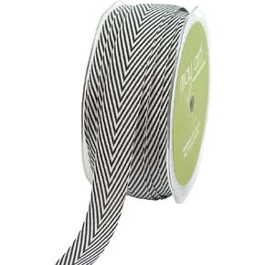 May Arts 3/4-Inch by 30-yard Wide Ribbon, Black Twill with Chevron Stripes