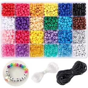 ديكوبدٍ مجموعة خرز مكونة من 3390 قطعة تحتوي على 3 الوان من الخرز البلاستيكي ونوعين من خرز الحروف مع خيوط مرنة بطول 10 متر، خيوط مضفرة بطول 15 متر لصنع المجوهرات مثل الاساور والقلائد in Kuwait