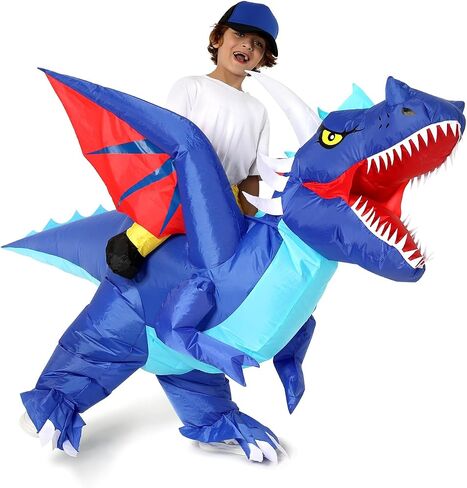 Ozyalo Inflatable Dragon Costume Kids Size, Halloween Blow Up Dinosaur Costume for Boys Girls, Funny Ride On Dinosaur Costume in Kuwait