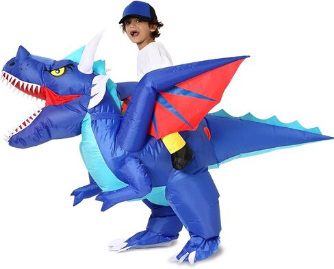 Ozyalo Inflatable Dragon Costume Kids Size, Halloween Blow Up Dinosaur Costume for Boys Girls, Funny Ride On Dinosaur Costume in Kuwait