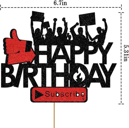 غلاف كعكة علوية من Glorymoment Play وسائل التواصل الاجتماعي، قطعة علوية لامعة لكعكة عيد ميلاد سعيد لأنبوبة زينة حفلة عيد ميلاد للمراهقين والبنات مستلزمات حفلات عيد الميلاد (16.7 سم × 13.9 سم) in Kuwait