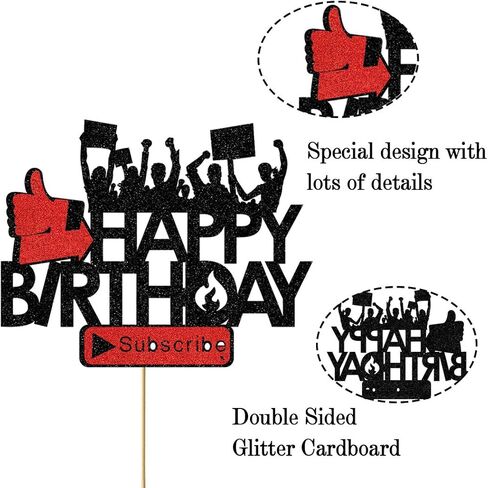 غلاف كعكة علوية من Glorymoment Play وسائل التواصل الاجتماعي، قطعة علوية لامعة لكعكة عيد ميلاد سعيد لأنبوبة زينة حفلة عيد ميلاد للمراهقين والبنات مستلزمات حفلات عيد الميلاد (16.7 سم × 13.9 سم) in Kuwait