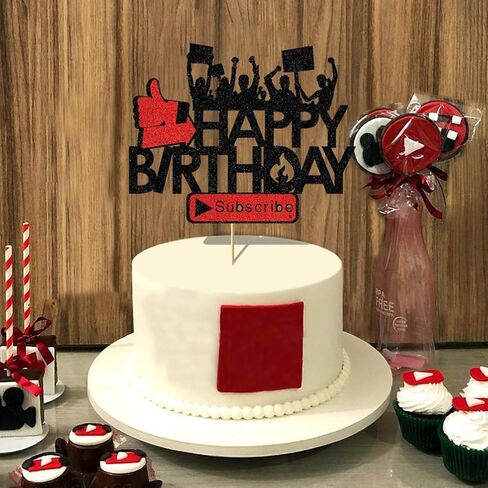 غلاف كعكة علوية من Glorymoment Play وسائل التواصل الاجتماعي، قطعة علوية لامعة لكعكة عيد ميلاد سعيد لأنبوبة زينة حفلة عيد ميلاد للمراهقين والبنات مستلزمات حفلات عيد الميلاد (16.7 سم × 13.9 سم) in Kuwait