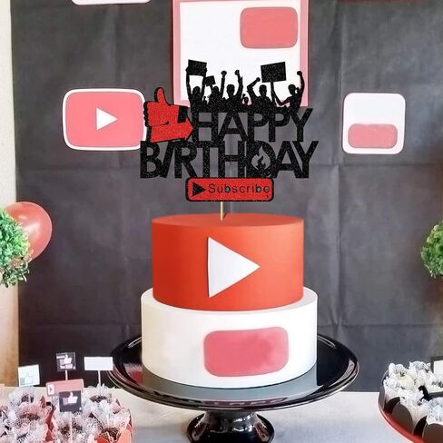 غلاف كعكة علوية من Glorymoment Play وسائل التواصل الاجتماعي، قطعة علوية لامعة لكعكة عيد ميلاد سعيد لأنبوبة زينة حفلة عيد ميلاد للمراهقين والبنات مستلزمات حفلات عيد الميلاد (16.7 سم × 13.9 سم) in Kuwait