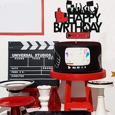 غلاف كعكة علوية من Glorymoment Play وسائل التواصل الاجتماعي، قطعة علوية لامعة لكعكة عيد ميلاد سعيد لأنبوبة زينة حفلة عيد ميلاد للمراهقين والبنات مستلزمات حفلات عيد الميلاد (16.7 سم × 13.9 سم) in Kuwait