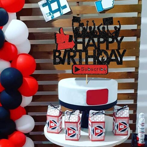 غلاف كعكة علوية من Glorymoment Play وسائل التواصل الاجتماعي، قطعة علوية لامعة لكعكة عيد ميلاد سعيد لأنبوبة زينة حفلة عيد ميلاد للمراهقين والبنات مستلزمات حفلات عيد الميلاد (16.7 سم × 13.9 سم) in Kuwait