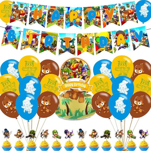 زينة حفلات تي دي 6 من بلونز، لوازم حفلات اعياد الميلاد بلونز تي دي 6 تتضمن لافتة - زينة كيك - 12 قطعة علوية للكب كيك - 18 بالون in Kuwait