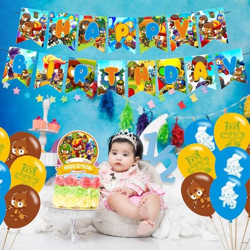 زينة حفلات تي دي 6 من بلونز، لوازم حفلات اعياد الميلاد بلونز تي دي 6 تتضمن لافتة - زينة كيك - 12 قطعة علوية للكب كيك - 18 بالون in Kuwait