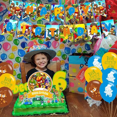 زينة حفلات تي دي 6 من بلونز، لوازم حفلات اعياد الميلاد بلونز تي دي 6 تتضمن لافتة - زينة كيك - 12 قطعة علوية للكب كيك - 18 بالون in Kuwait