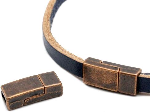 Pack 10 Flat Magnetic Clasps for Jewelry Making Leather Strap Glue in 5x2mm Hole Antique Copper in Kuwait