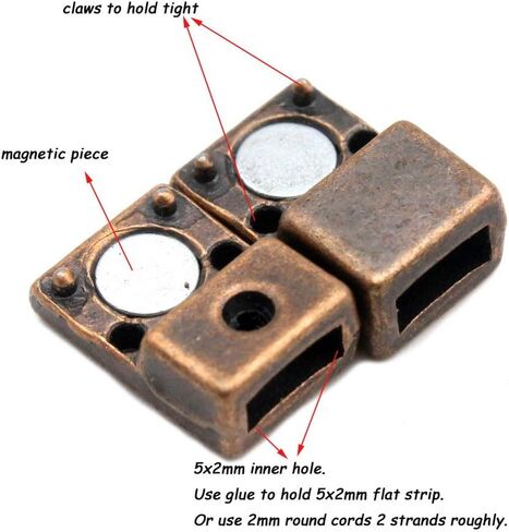 Pack 10 Flat Magnetic Clasps for Jewelry Making Leather Strap Glue in 5x2mm Hole Antique Copper in Kuwait