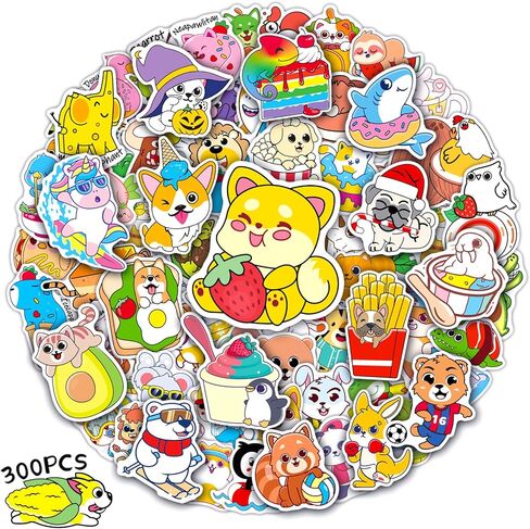 300 قطعة من ملصقات الحيوانات الغذائية لزجاجات المياه، ملصقات حيوانات رياضية لطيفة للأطفال، مجموعة ملصقات من الفينيل للطعام والحيوانات للفتيات المراهقات والطلاب مكافأة من الفينيل in Kuwait