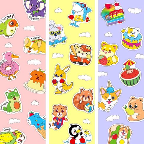 300 قطعة من ملصقات الحيوانات الغذائية لزجاجات المياه، ملصقات حيوانات رياضية لطيفة للأطفال، مجموعة ملصقات من الفينيل للطعام والحيوانات للفتيات المراهقات والطلاب مكافأة من الفينيل in Kuwait