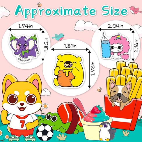 300 قطعة من ملصقات الحيوانات الغذائية لزجاجات المياه، ملصقات حيوانات رياضية لطيفة للأطفال، مجموعة ملصقات من الفينيل للطعام والحيوانات للفتيات المراهقات والطلاب مكافأة من الفينيل in Kuwait