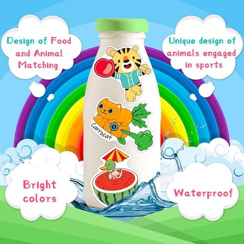 300 قطعة من ملصقات الحيوانات الغذائية لزجاجات المياه، ملصقات حيوانات رياضية لطيفة للأطفال، مجموعة ملصقات من الفينيل للطعام والحيوانات للفتيات المراهقات والطلاب مكافأة من الفينيل in Kuwait