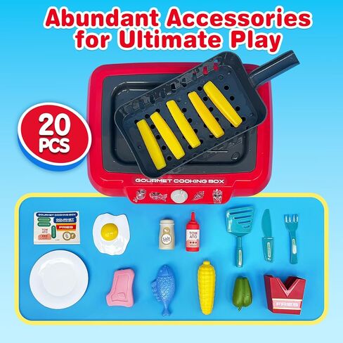 TALGIC DIY Magic Fry Gourmet Cooking Box, Kitchen Set Toy for Kids, Pretend Play 20 PCS Play Food for Kids Kitchen Playset, The Best Birthday Gift for Children in Kuwait