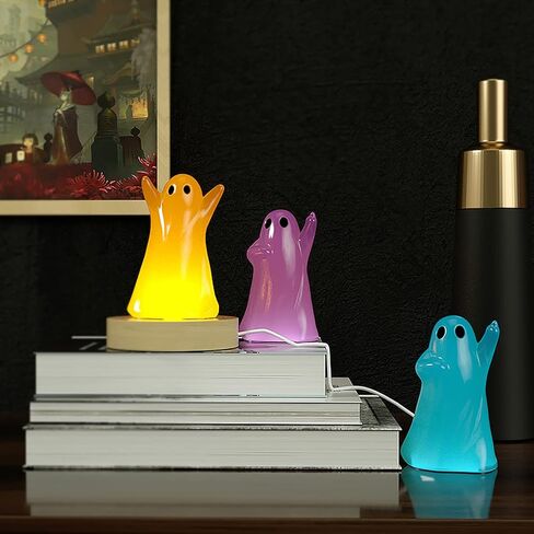 Ghost Resin Light Molds, Resin Lamp Mold Set with Wooden Lighted Bases, Ghost Silicone Molds for Epoxy Resin Casting DIY Night Lights Candle Halloween Rave Party Decor (4 Pcs) in Kuwait