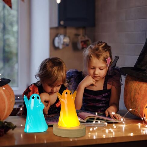 Ghost Resin Light Molds, Resin Lamp Mold Set with Wooden Lighted Bases, Ghost Silicone Molds for Epoxy Resin Casting DIY Night Lights Candle Halloween Rave Party Decor (4 Pcs) in Kuwait