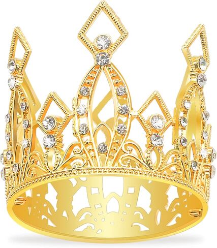 نيو ميمو تاج صغير لتزيين الكيك على شكل تاج ذهبي، تاج ذهبي لتزيين الكيك من حجر الراين لحفلات الزفاف واعياد الميلاد وحفلات استقبال المولود الجديد وكعكة الاميرة الملكة in Kuwait