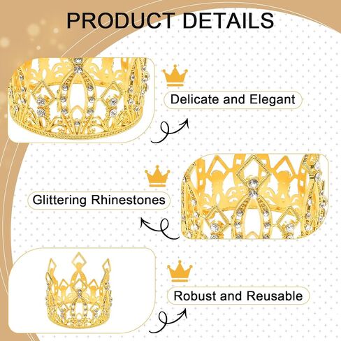 نيو ميمو تاج صغير لتزيين الكيك على شكل تاج ذهبي، تاج ذهبي لتزيين الكيك من حجر الراين لحفلات الزفاف واعياد الميلاد وحفلات استقبال المولود الجديد وكعكة الاميرة الملكة in Kuwait