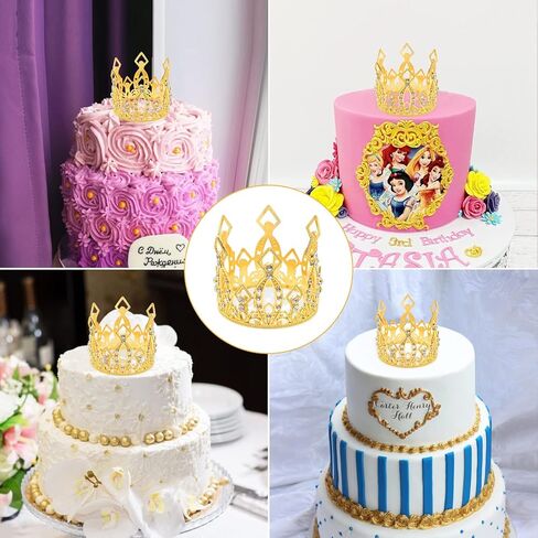 نيو ميمو تاج صغير لتزيين الكيك على شكل تاج ذهبي، تاج ذهبي لتزيين الكيك من حجر الراين لحفلات الزفاف واعياد الميلاد وحفلات استقبال المولود الجديد وكعكة الاميرة الملكة in Kuwait