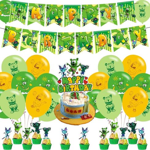 زينة حفلات الدب والاصدقاء من جامي بير اند فريندز، لوازم حفلات اعياد الميلاد لدب جامي اند فريندز تتضمن لافتة وزينة كيك و12 قطعة علوية للكب كيك - 18 بالون in Kuwait