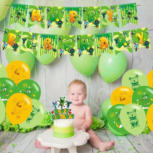 زينة حفلات الدب والاصدقاء من جامي بير اند فريندز، لوازم حفلات اعياد الميلاد لدب جامي اند فريندز تتضمن لافتة وزينة كيك و12 قطعة علوية للكب كيك - 18 بالون in Kuwait